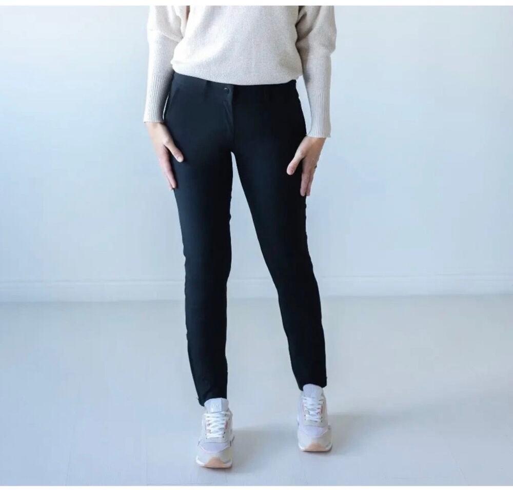 Abendroth Pants Womens 10 Black Peggy Golf Performance Skinny Ankle Zip Minimal